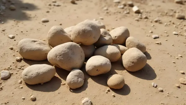 Neutral Rocks Scattered On Dry Terrain With Shadows
