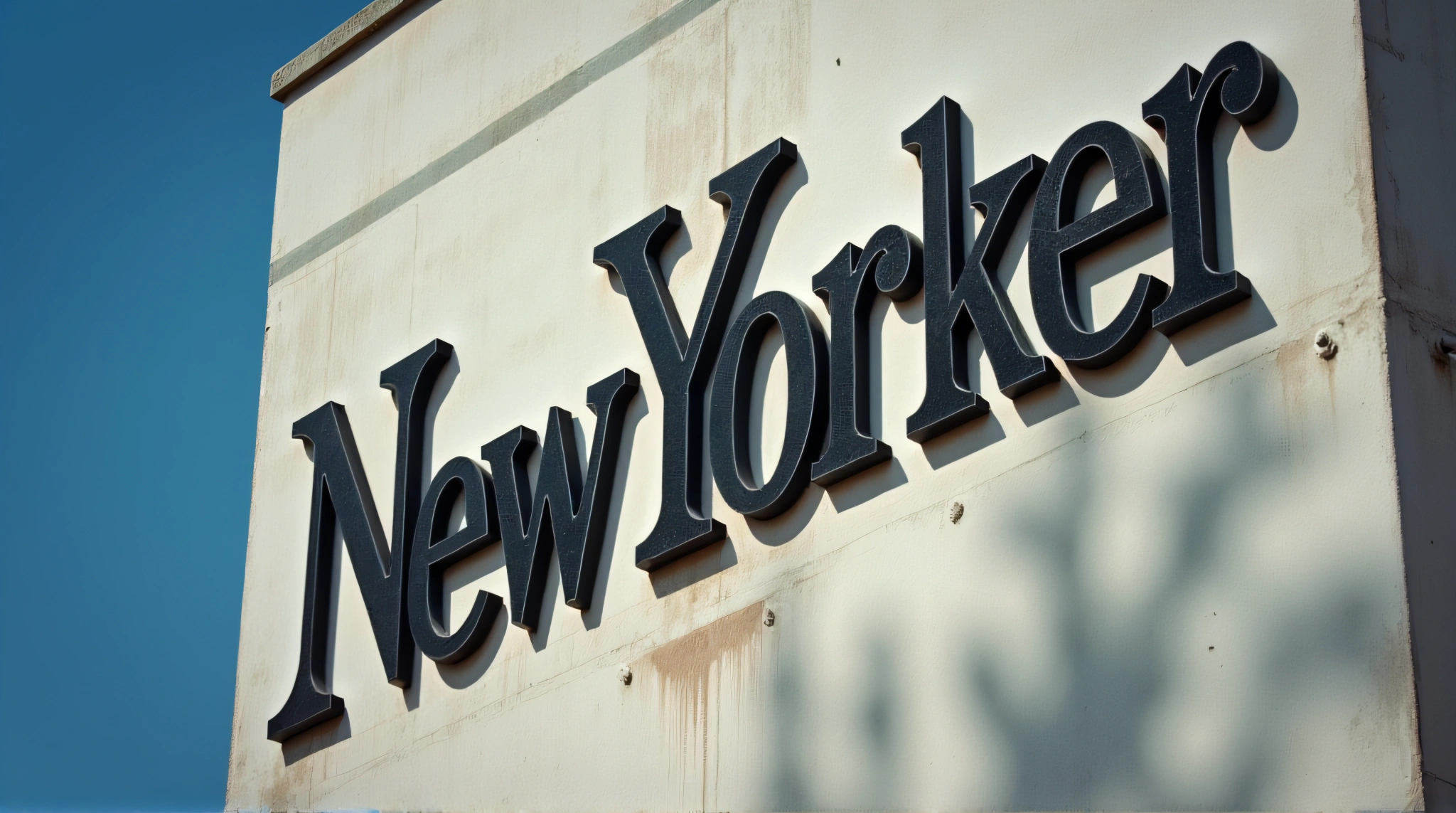 New Yorker Logo On Concrete Wall Under Blue Sky