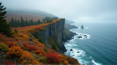 Ocean Cliffside Woodland Under Overcast Sky