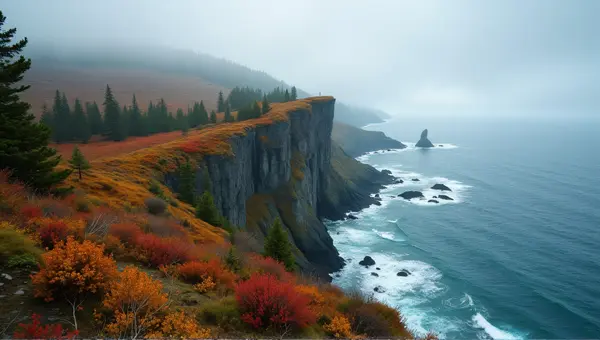 Ocean Cliffside Woodland Under Overcast Sky