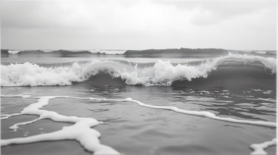 Ocean Crest Waves Crashing Shoreline Grayscale