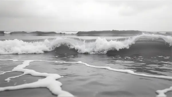 Ocean Crest Waves Crashing Shoreline Grayscale