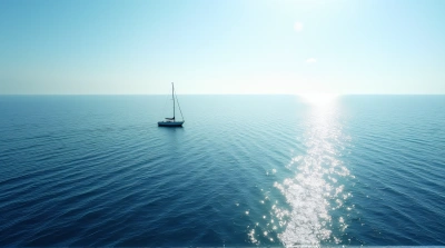 Ocean Expanse With Solitary Sailboat Sailing
