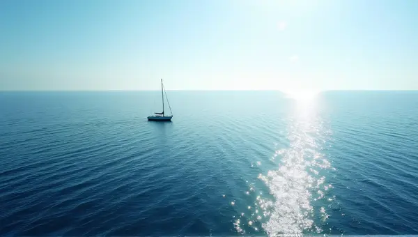 Ocean Expanse With Solitary Sailboat Sailing
