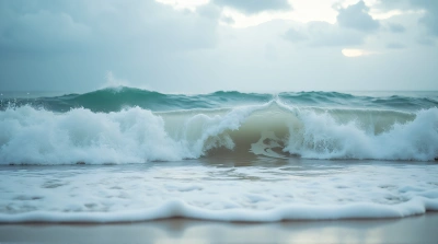 Ocean Swell Rolling Toward Coast With Foam