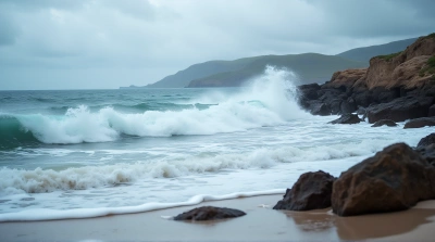 Ocean Waves Meeting Rugged Rocky Shoreline