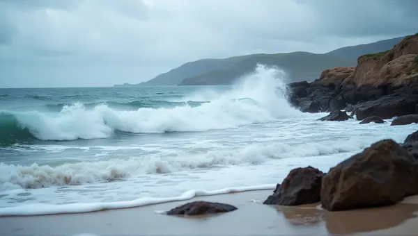 Ocean Waves Meeting Rugged Rocky Shoreline