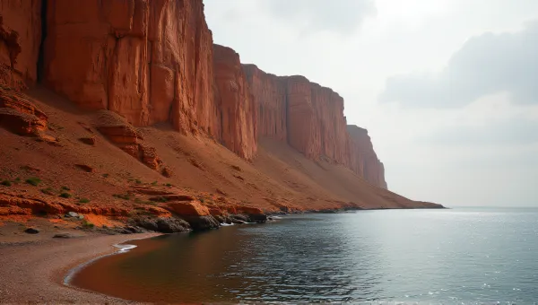 Ochre Escarpment Beside Expansive Lake View