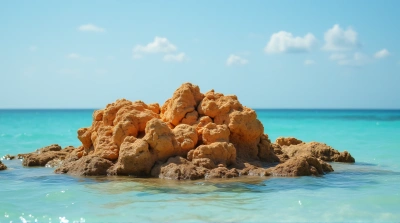 Ochre Rocks Emerging From Turquoise Water