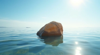 Ochre Stone in Shimmering Lake Reflection