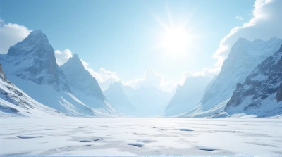 Open Plain With Frost Covered Peaks Under Sunlight
