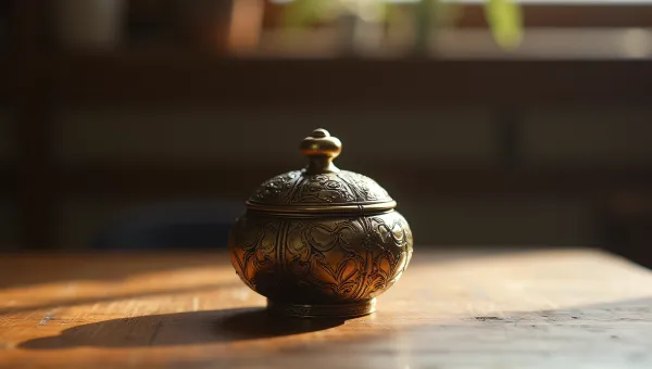 Ornate Engraved Container On Wooden Table