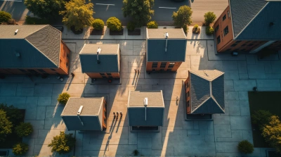 Overhead Cluster Of Varied Height Structures With Shadows