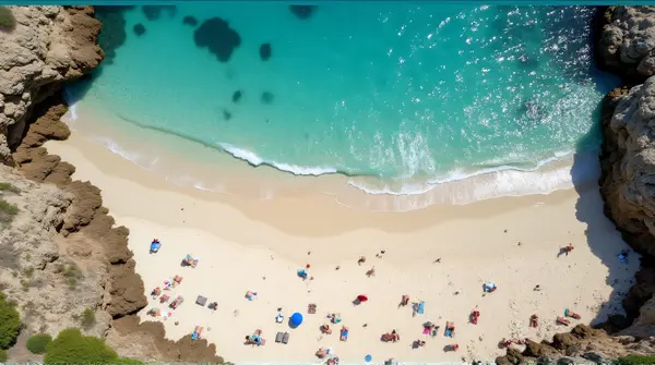 Overhead Shoreline With Seashells And Sunbathers