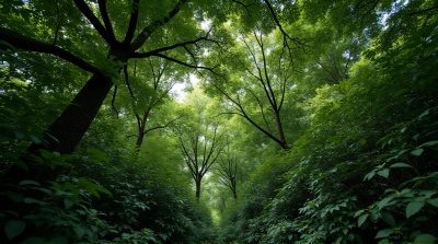 Overhead View Of Leafy Green Canopy With Branches