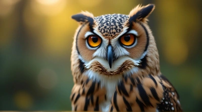 Owl Head Close-Up Sharp Eyes Feather Detail