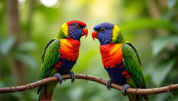 Pair Of Blue And Yellow Parrots On Vine