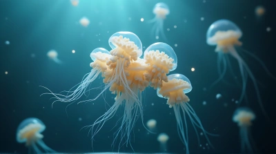 Pale Bell-Shaped Jellyfish With Delicate Tentacles