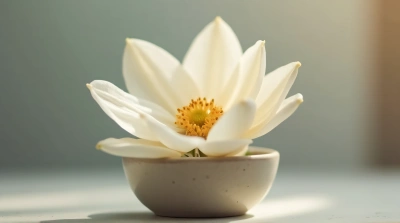 Pale Blossom In Ceramic Container Close-Up