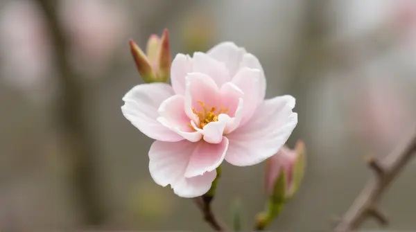 Close-focused pale blossom showing detailed petals and texture against a blurred background