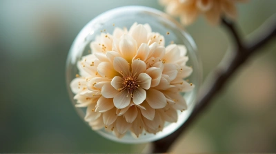 Pale Blossom Sphere in Translucent Orb Close-Up