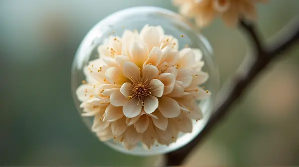 Pale Blossom Sphere in Translucent Orb Close-Up