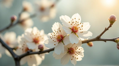 Pale Blossoms On Slender Branches With Soft Light