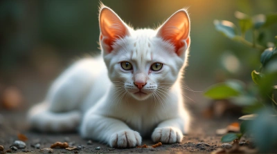 Pale Cat Relaxing On Soft Textured Surface