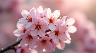 Pale Cherry Petals With Dew Drops Close-Up
