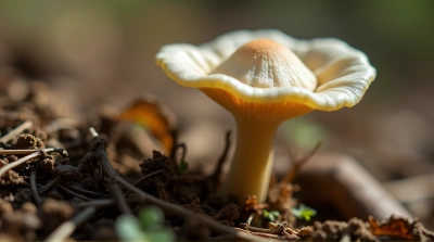 Pale Fungus Sprouting On Earthy Ground Texture