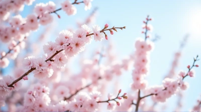 Pale Pink Floral Clusters On Branches With Sky