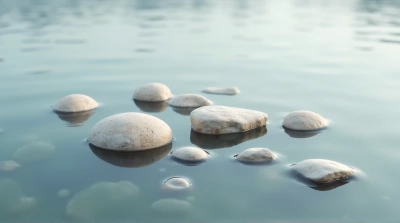 Pale Stones Scattered On Quiet Lake Surface