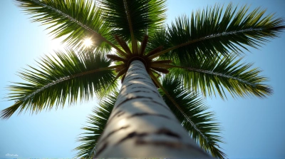 Palm Tree Silhouette With Textured Bark And Sunlight