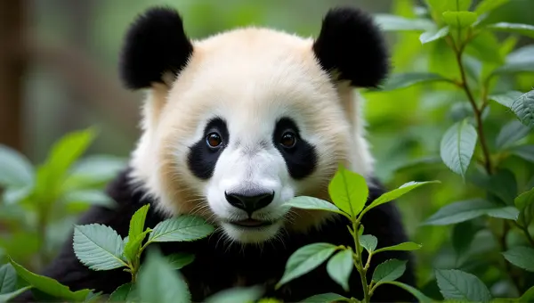 Panda Amid Colorful Tropical Foliage Contrast