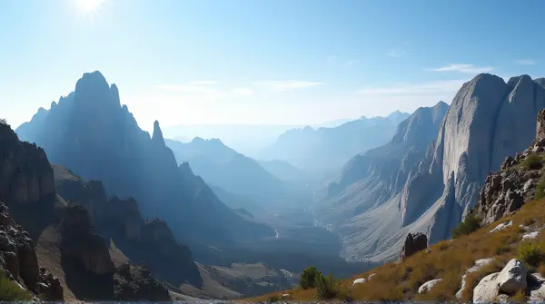 Panoramic Rocky Cliffs Under Bright Blue Sky