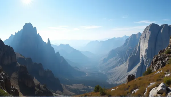 Panoramic Rocky Cliffs Under Bright Blue Sky