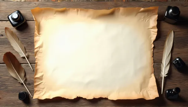 Parchment Paper and Quills on Wooden Table