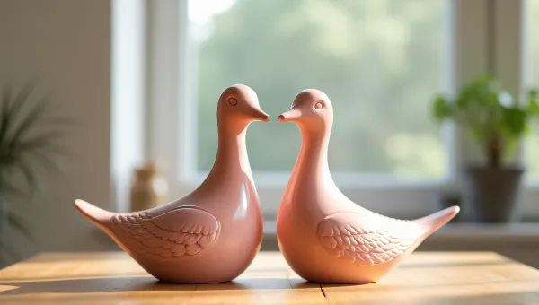 Pastel Rose Bird Sculptures On Wooden Table