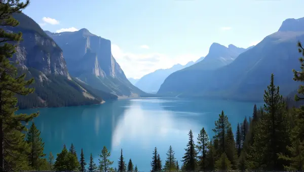 Peaceful Lake Surrounded By Rugged Peaks And Pines