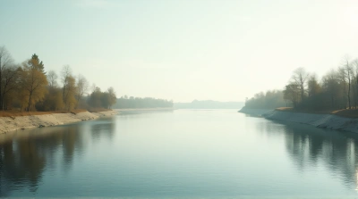 Peaceful Water Scene With Soft Sky And Greenery