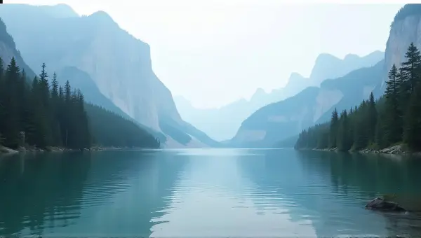Peaceful Water Scene With Towering Peaks