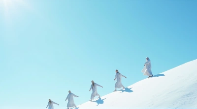 People Climbing Frosty Slope Under Blue Sky