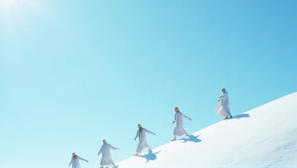 People Climbing Frosty Slope Under Blue Sky