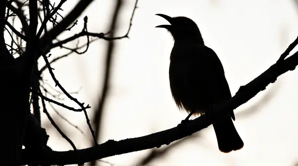 Perched Animal Silhouette With Textured Branches