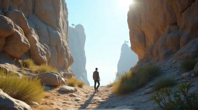Person Among Jagged Stone Structures Under Clear Sky