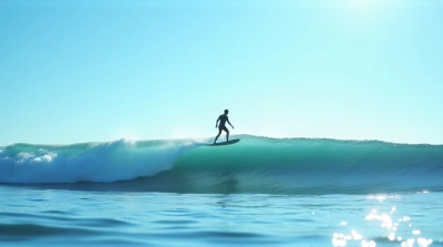 Person Balancing On Surfboard Cresting Swell