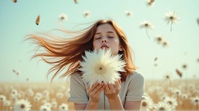 Person Blowing White Puffball Flower Seeds