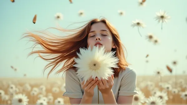 Person Blowing White Puffball Flower Seeds