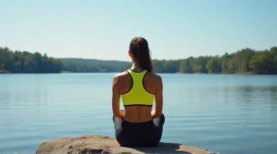 Person In Bright Athletic Wear Sitting By Calm Lake