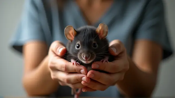 Person Connecting With Small Dark Rat Closeup